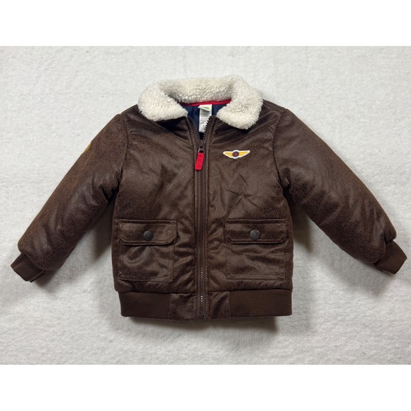 Little Me Other - Little Me Toddler Boys Brown Faux Leather Aviator Bomber Jacket Size 2T